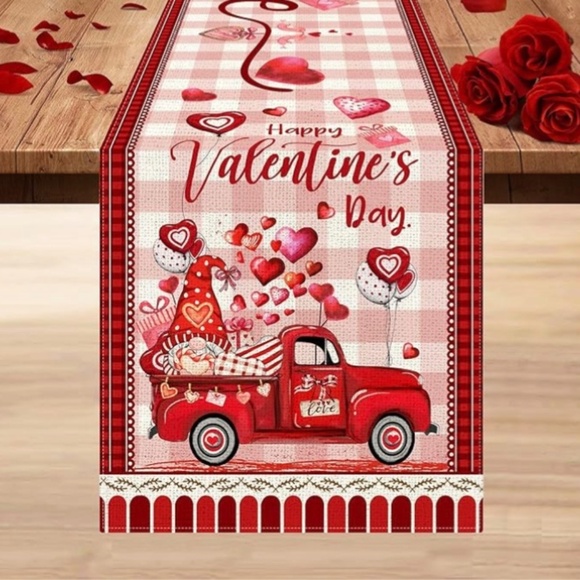 Valentine’s Day Farmhouse Burlap Table Runner - Picture 1 of 6